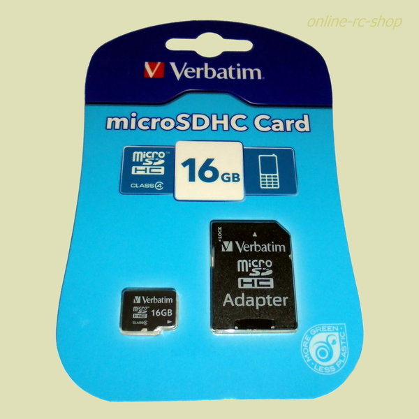 Verbatim® 16 GB 16GB Micro SDHC Card Class4 mit Adapter 43968