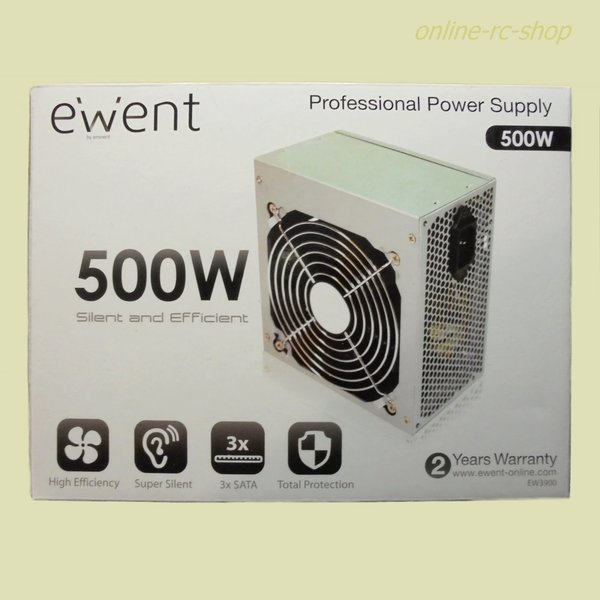 Ewent EW3900 Netzteil 500W V2.3 Computernetzteil mit 12-cm-Lüfter