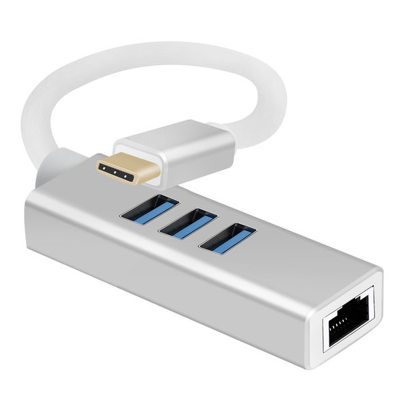 Helos HUB USB 3.1 Type-C™ St. 3x USB + RJ45 Gigabit Aluminium